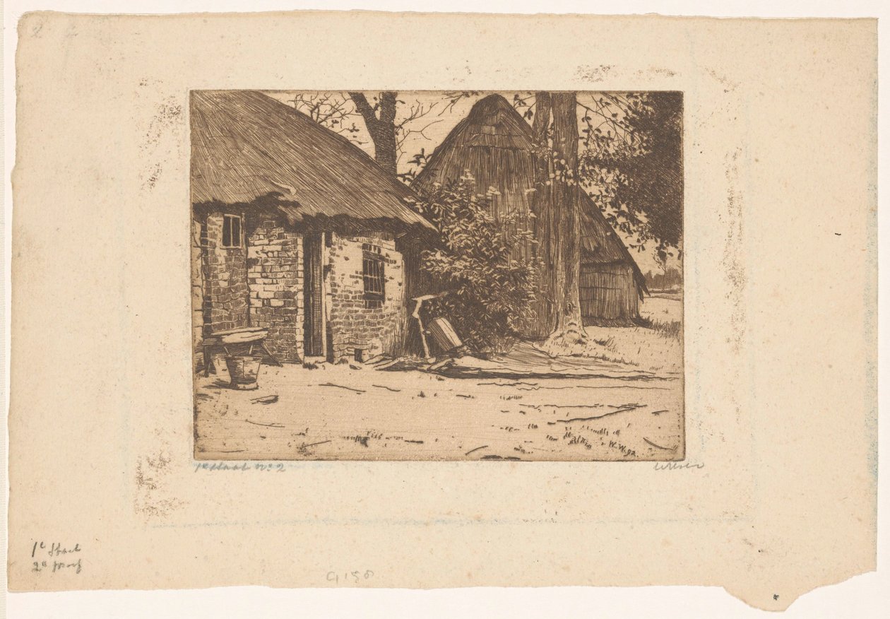 Gård med låve i Brabant av Willem Witsen (signed by artist)