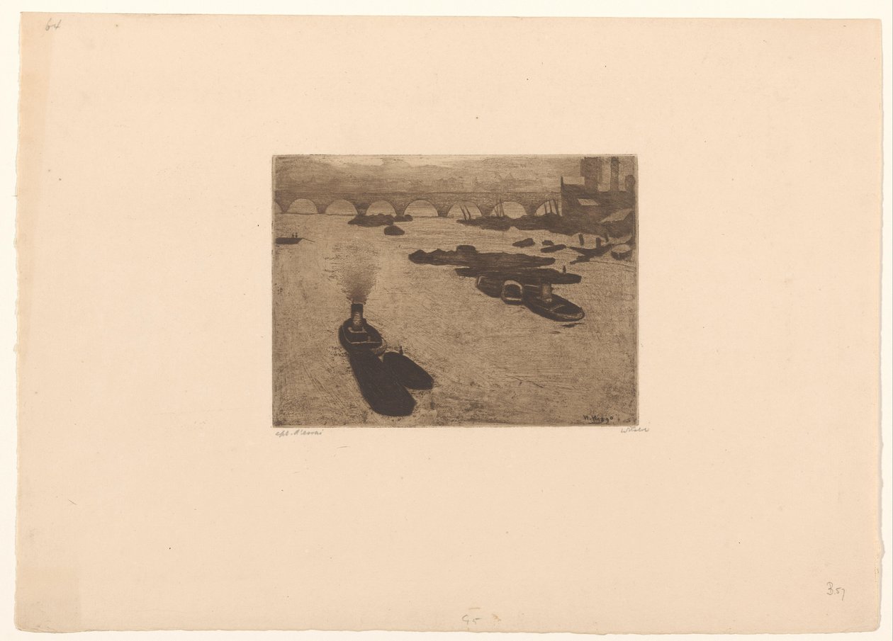 Båter på Themsen i London av Willem Witsen (signed by artist)
