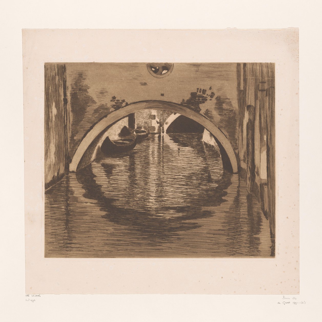 Utsikt under en bro med to robåter Under broen, Venezia (originaltittel) av Willem Witsen (signed by artist)