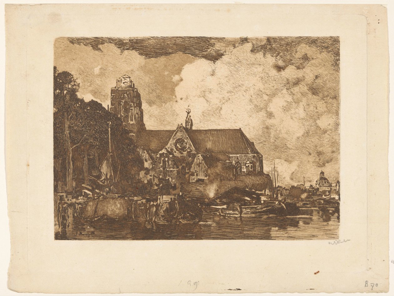 Utsikt over Grote Kerk i Dordrecht av Willem Witsen (signed by artist)