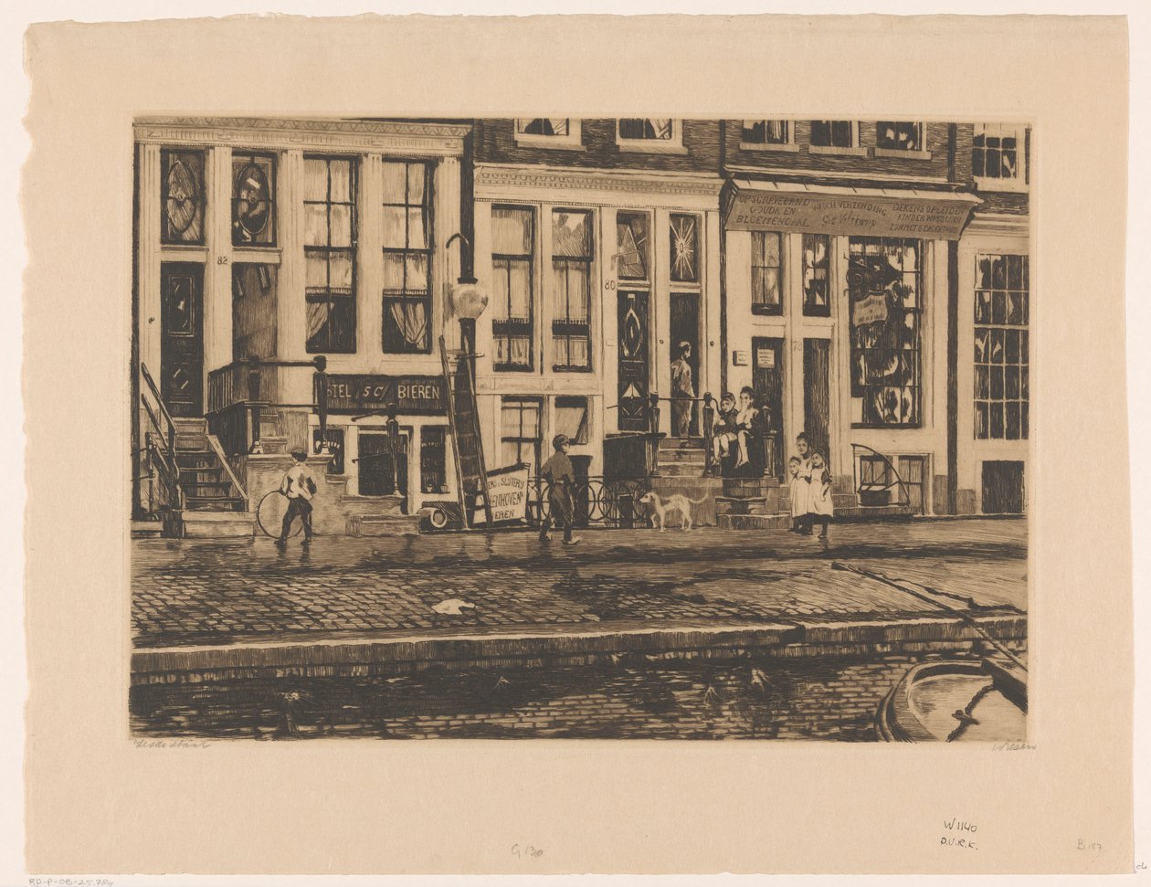 Utsikt over hus på Oude Waal i Amsterdam av Willem Witsen (signed by artist)