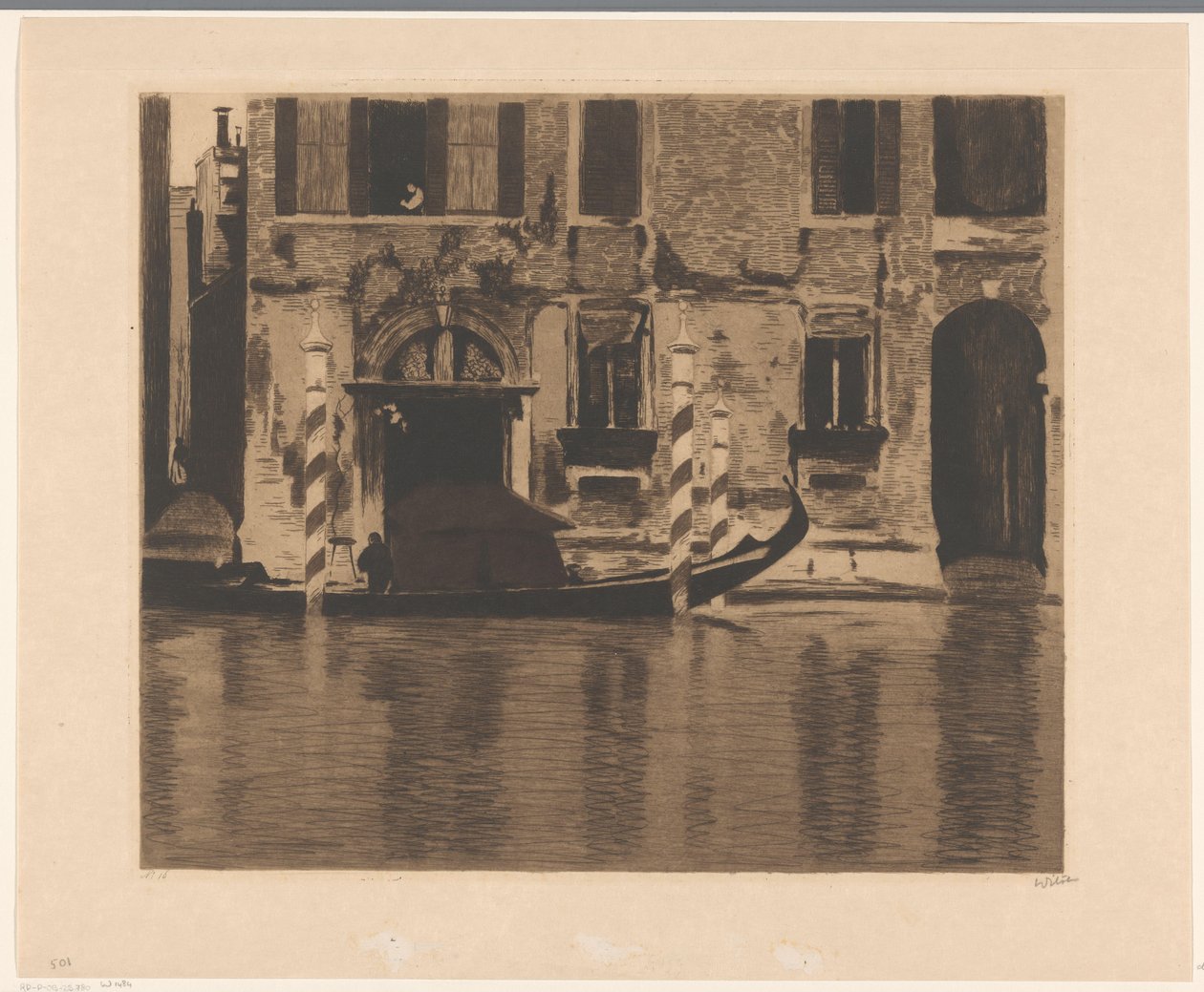Gondol med bygging i Canal Grande i Venezia av Willem Witsen (signed by artist)