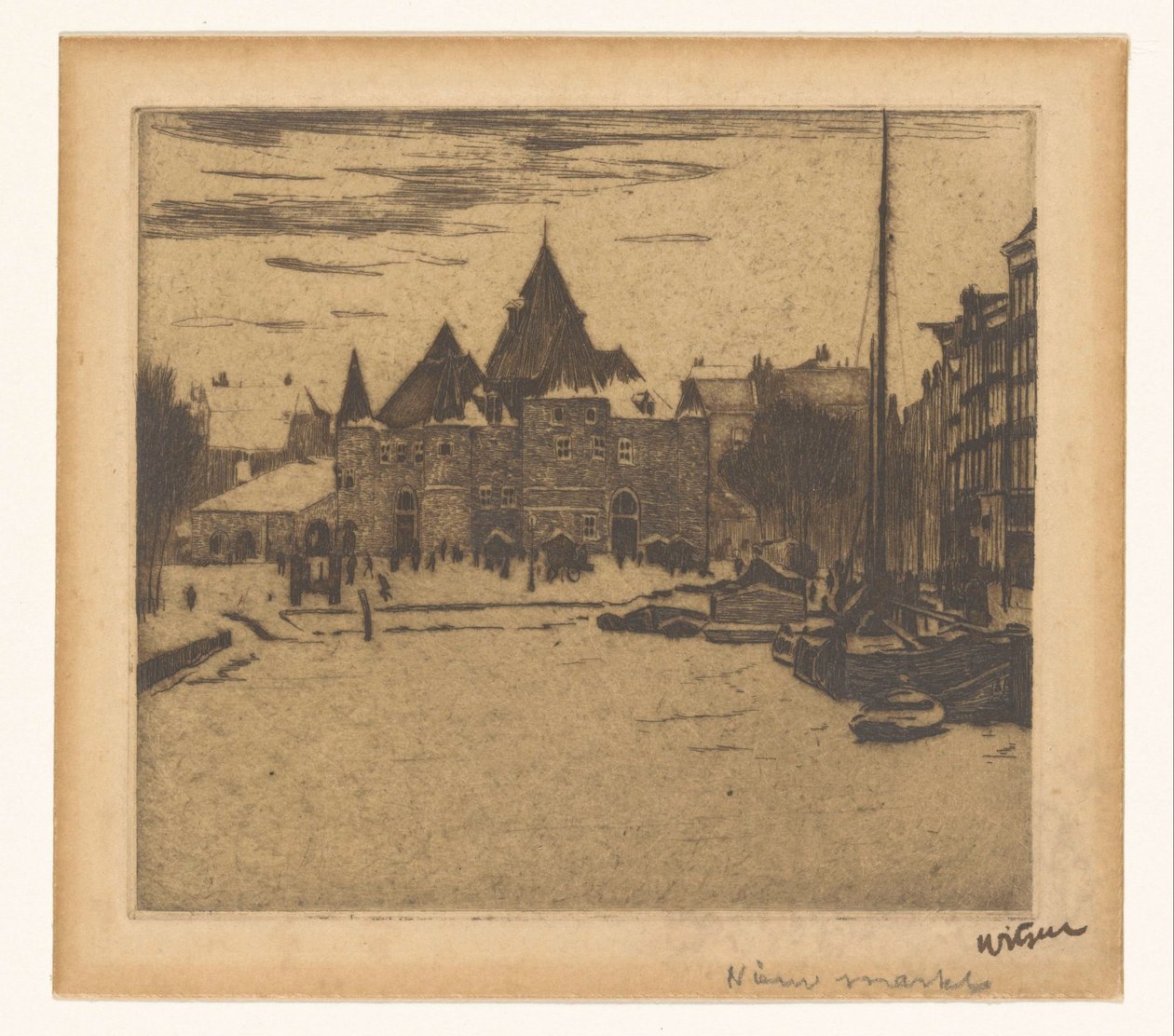 Nieuwmarkt i Amsterdam Nytt marked (tittel på objekt) av Willem Witsen (signed by artist)