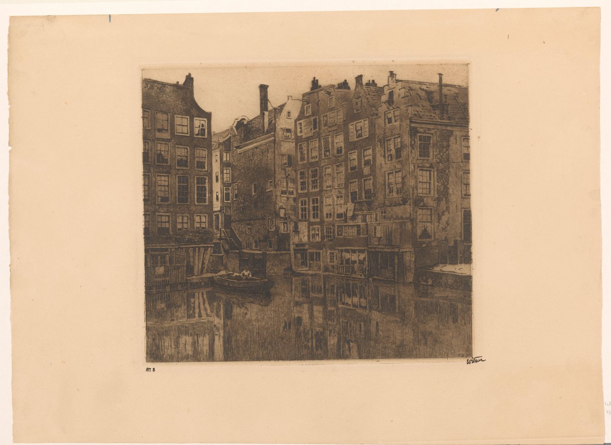 Oudezijds Voorburgwal og Oudezijds Kolk i Amsterdam av Willem Witsen (signed by artist)