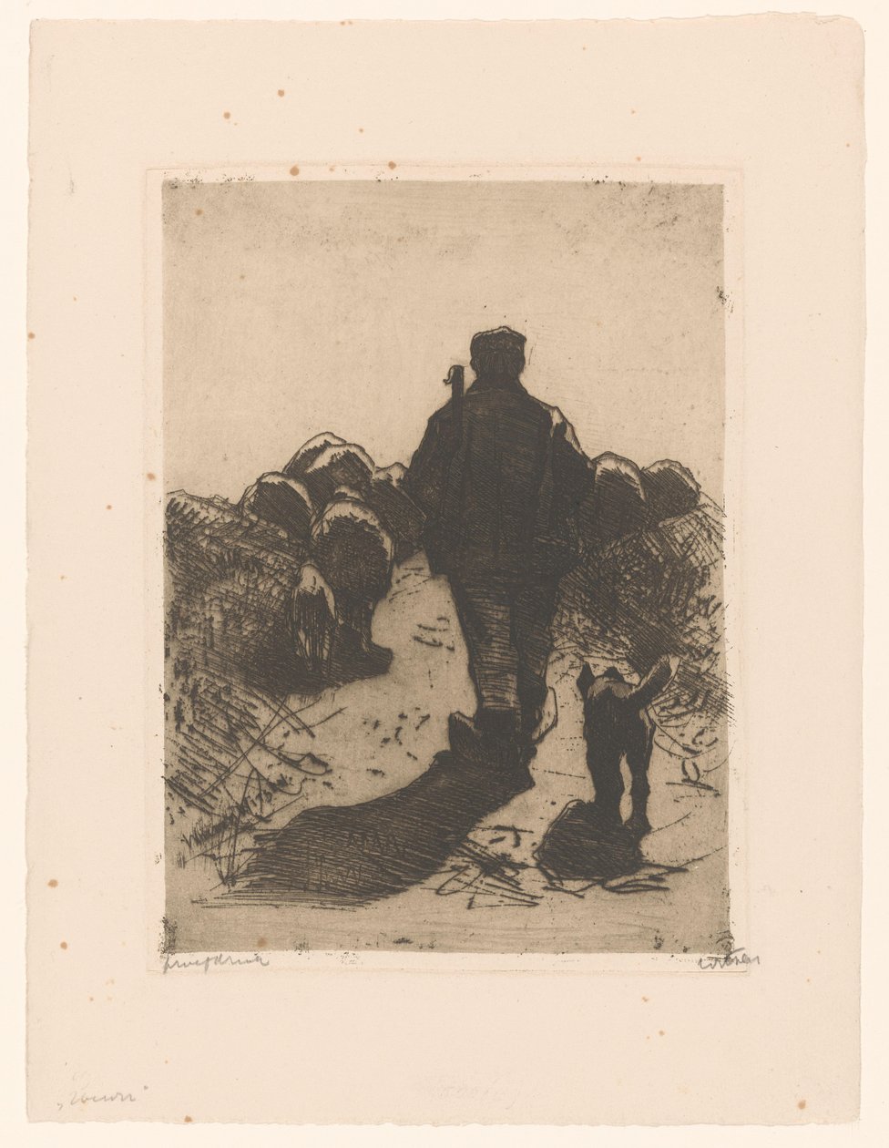 Gjeter med hund bak flokken sin av Willem Witsen (signed by artist)