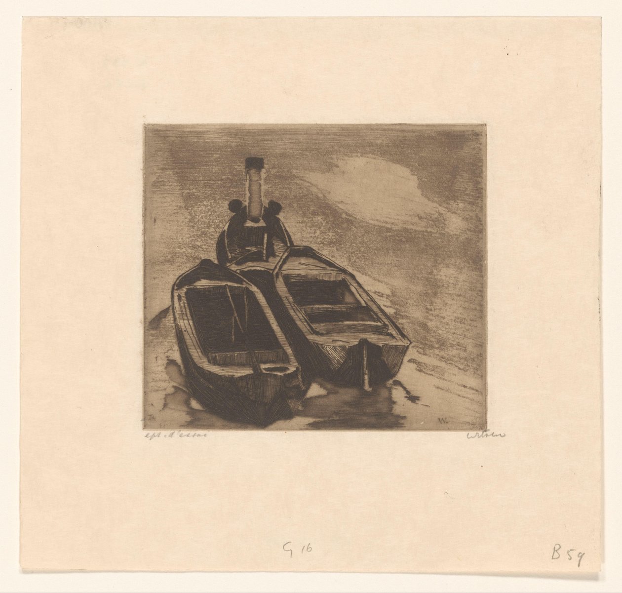 Taubåt med to lektere av Willem Witsen (signed by artist)