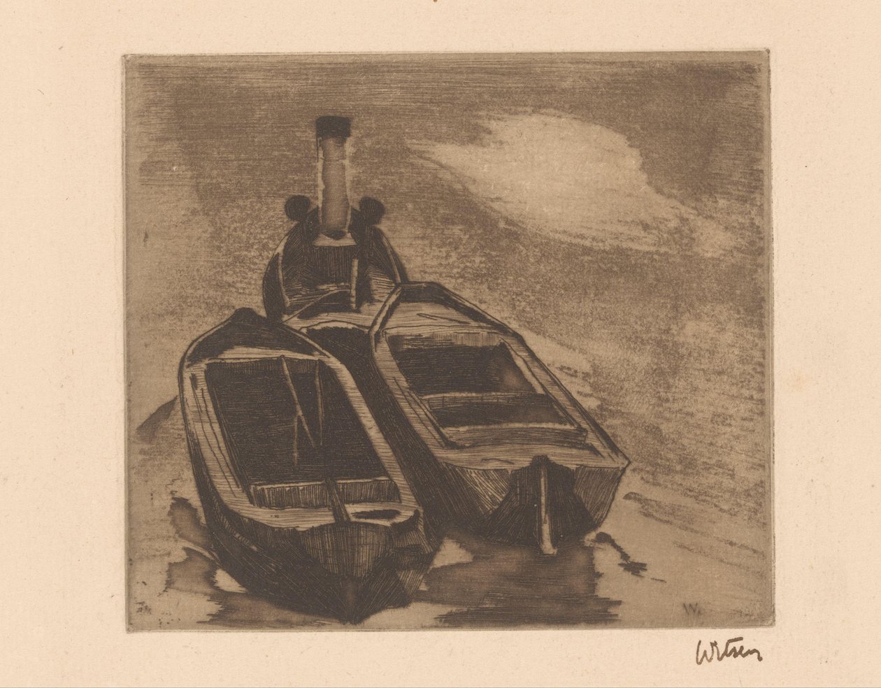 Taubåt med to lektere av Willem Witsen (signed by artist)