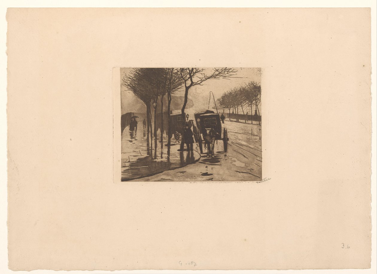 Ventende vogner på Victoria Embankment i London av Willem Witsen (signed by artist)