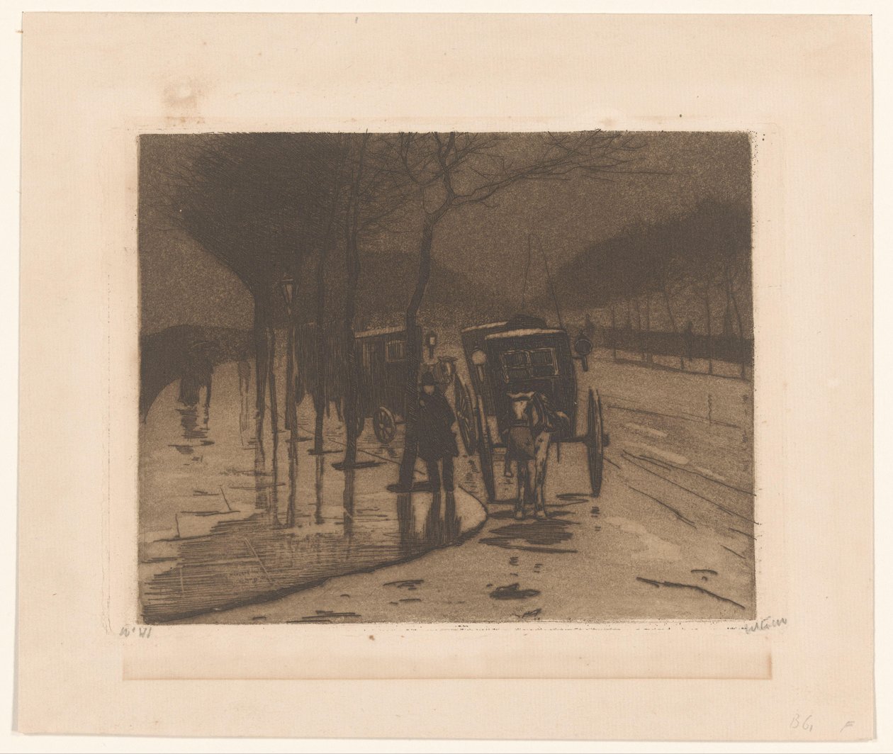Ventende vogner på Victoria Embankment i London av Willem Witsen (signed by artist)