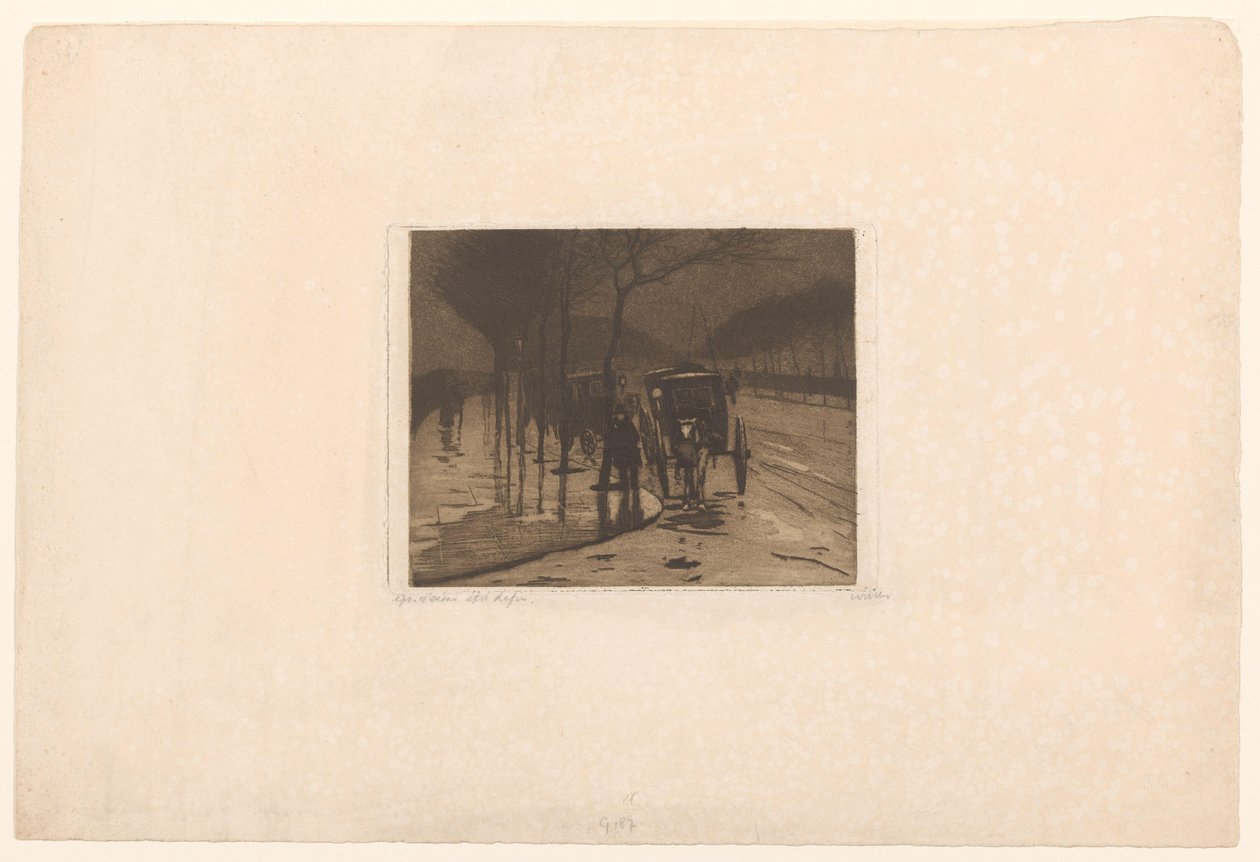Ventende vogner på Victoria Embankment i London av Willem Witsen (signed by artist)