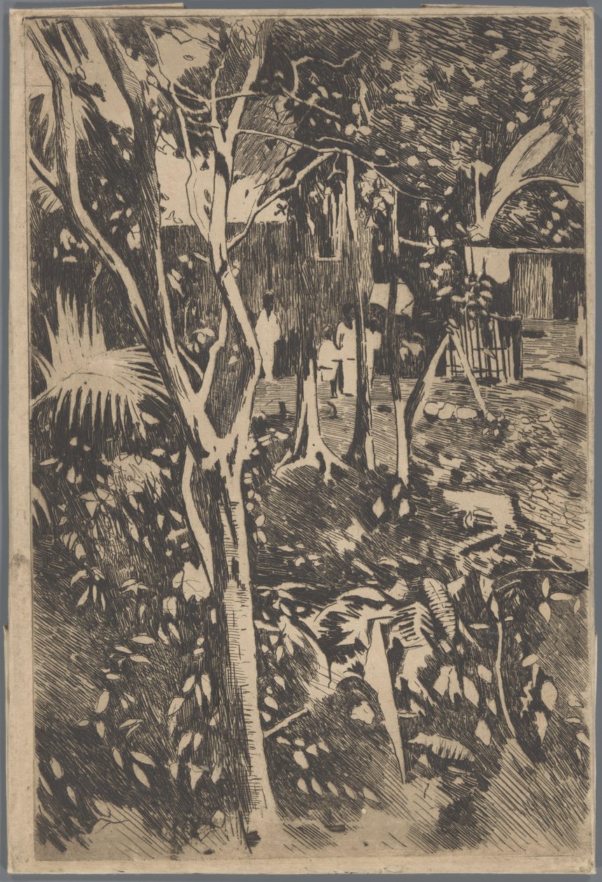 Familie i hagen til Hotel Bellevue, Buitenzorg av Willem Arnoldus Witsen