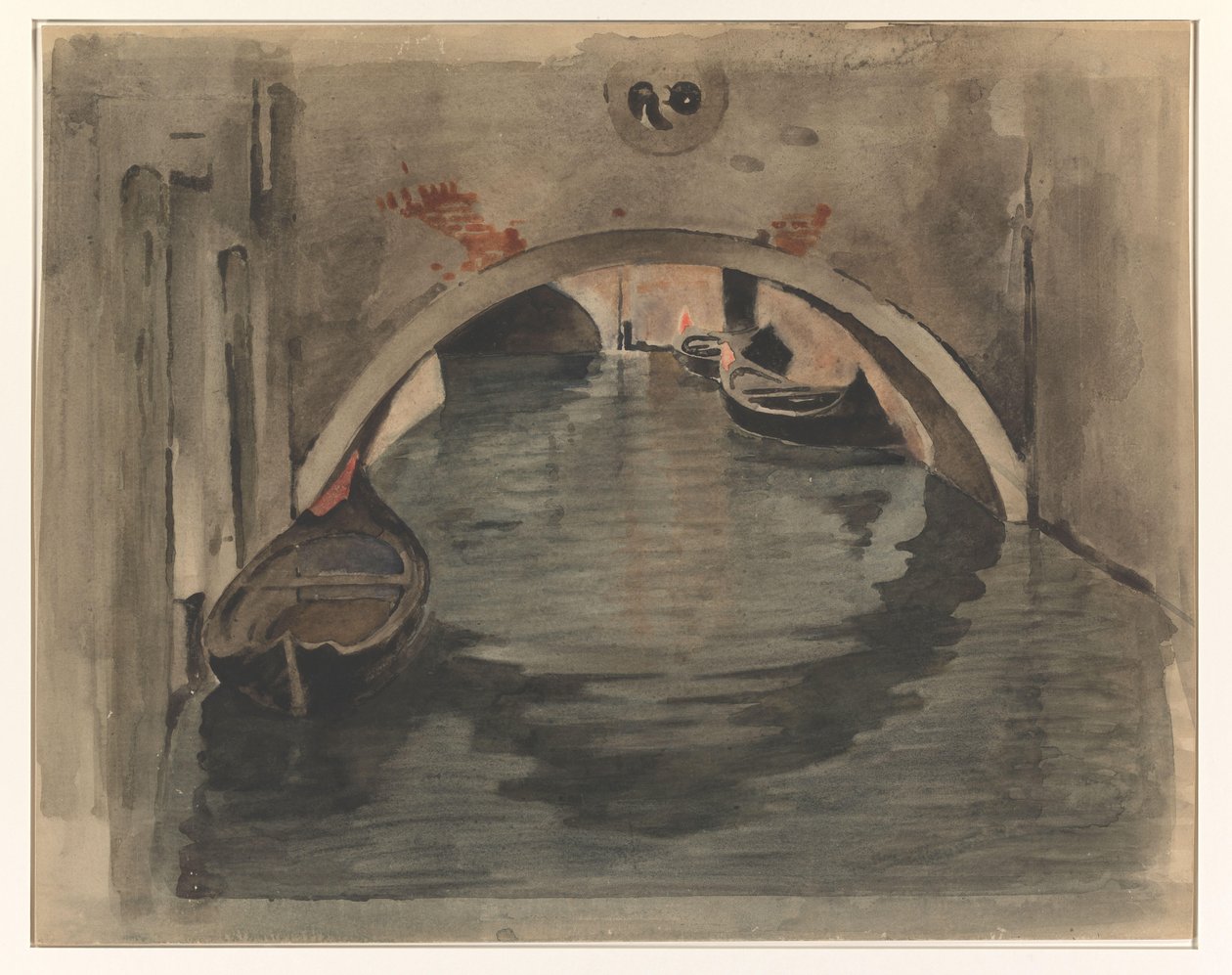 Utsikt under en buet bro i Venezia av Willem Arnoldus Witsen
