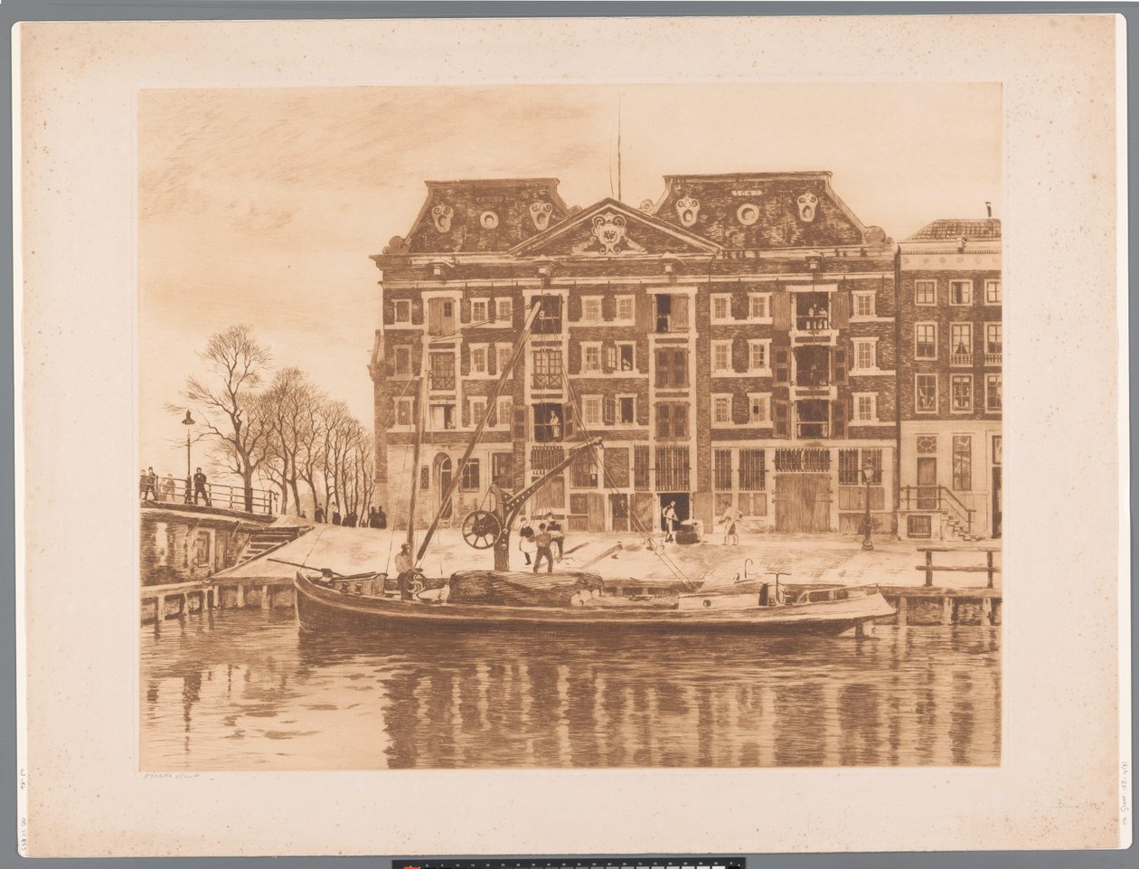 Utsikt over fasaden til WIC-lageret sett fra Oudeschans West Indian House (original tittel) av Willem Arnoldus Witsen