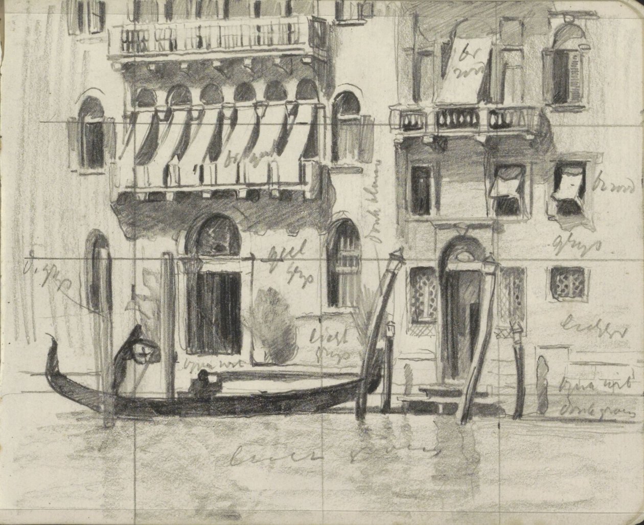 Hus med markiser over balkongene på Canal Grande i Venezia av Willem Arnoldus Witsen