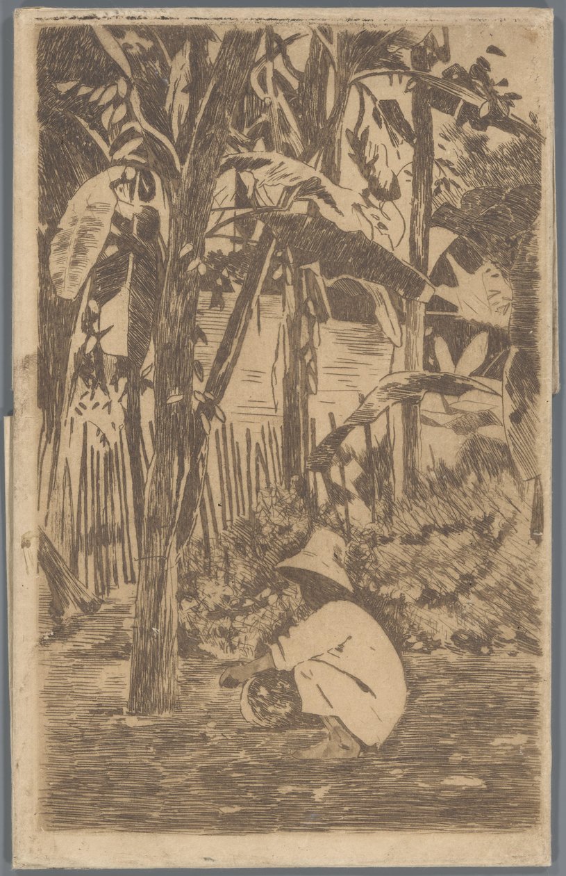 Gut på huk i en hage, Buitenzorg av Willem Arnoldus Witsen