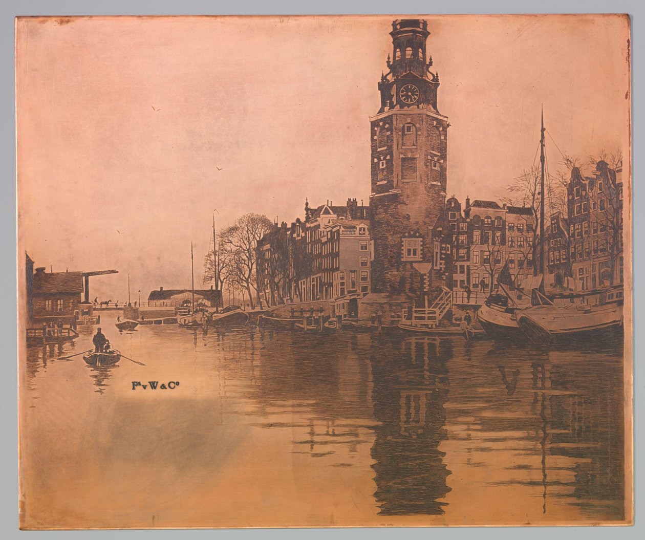 Gamle Schans med Montelbaanstoren og robåt av Willem Arnoldus Witsen