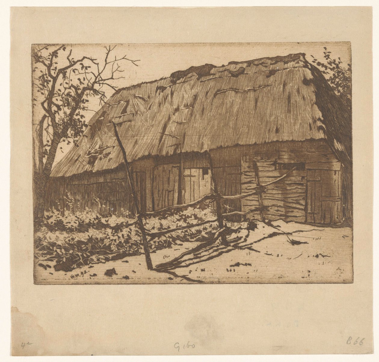 Låve med gjerde i Brabant av Willem Arnoldus Witsen
