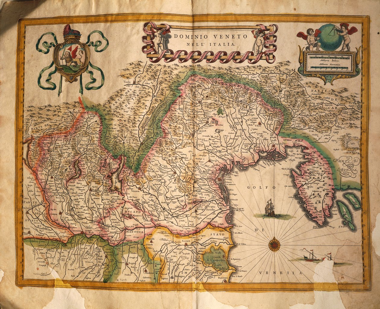 Kart over territorium under Veneto-herredømmet, Italia, fra Regionum Italiae av Willem Blaeu av Willem and Joan  Blaeu