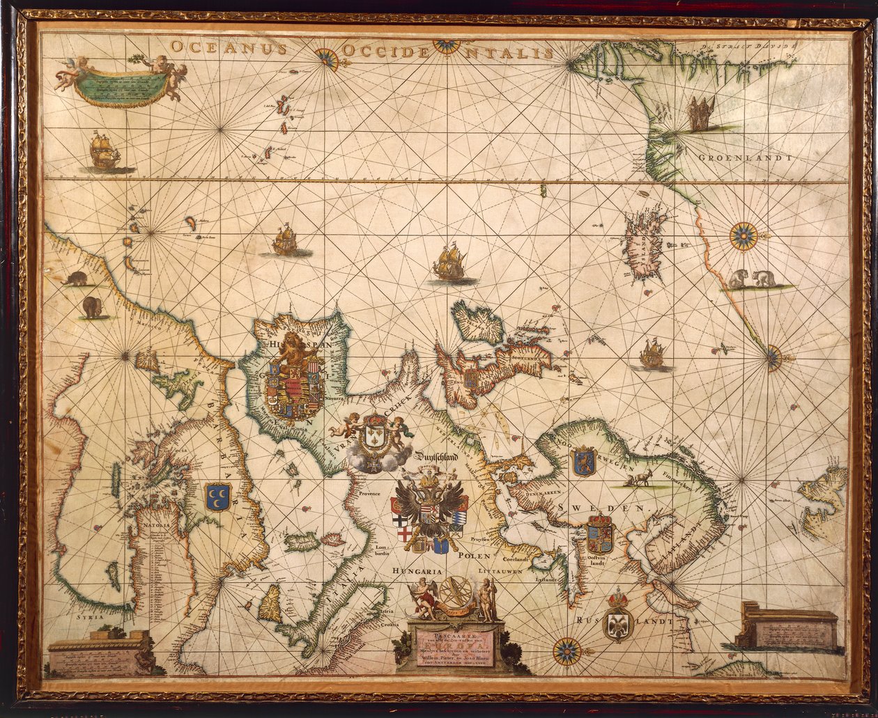 European Coast, kart på Parchment av Willem og Joan Blaeu av Willem and Joan  Blaeu