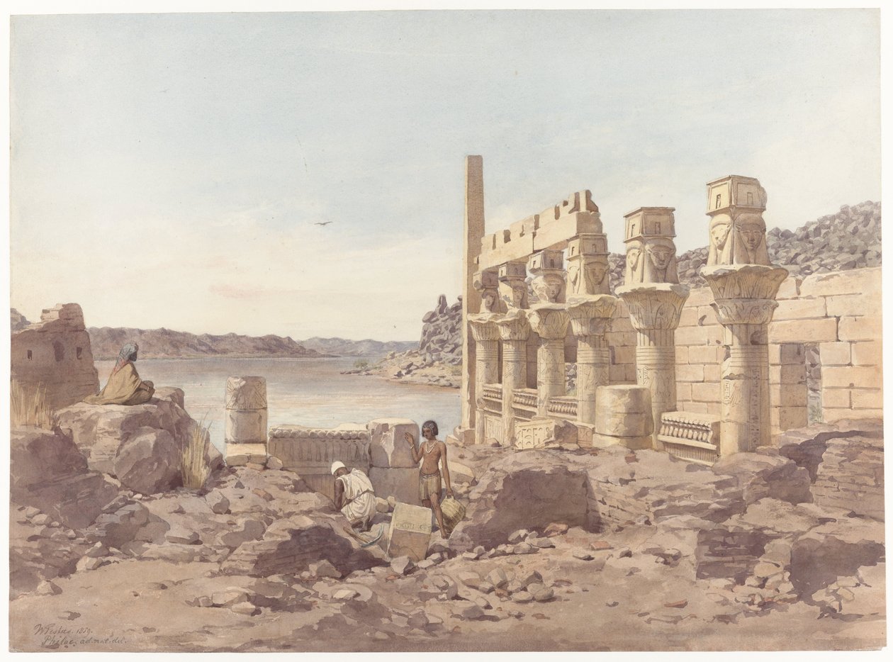 Utsikt over tempelruinene ved Philae nær Aswan av Willem de Famars Testas