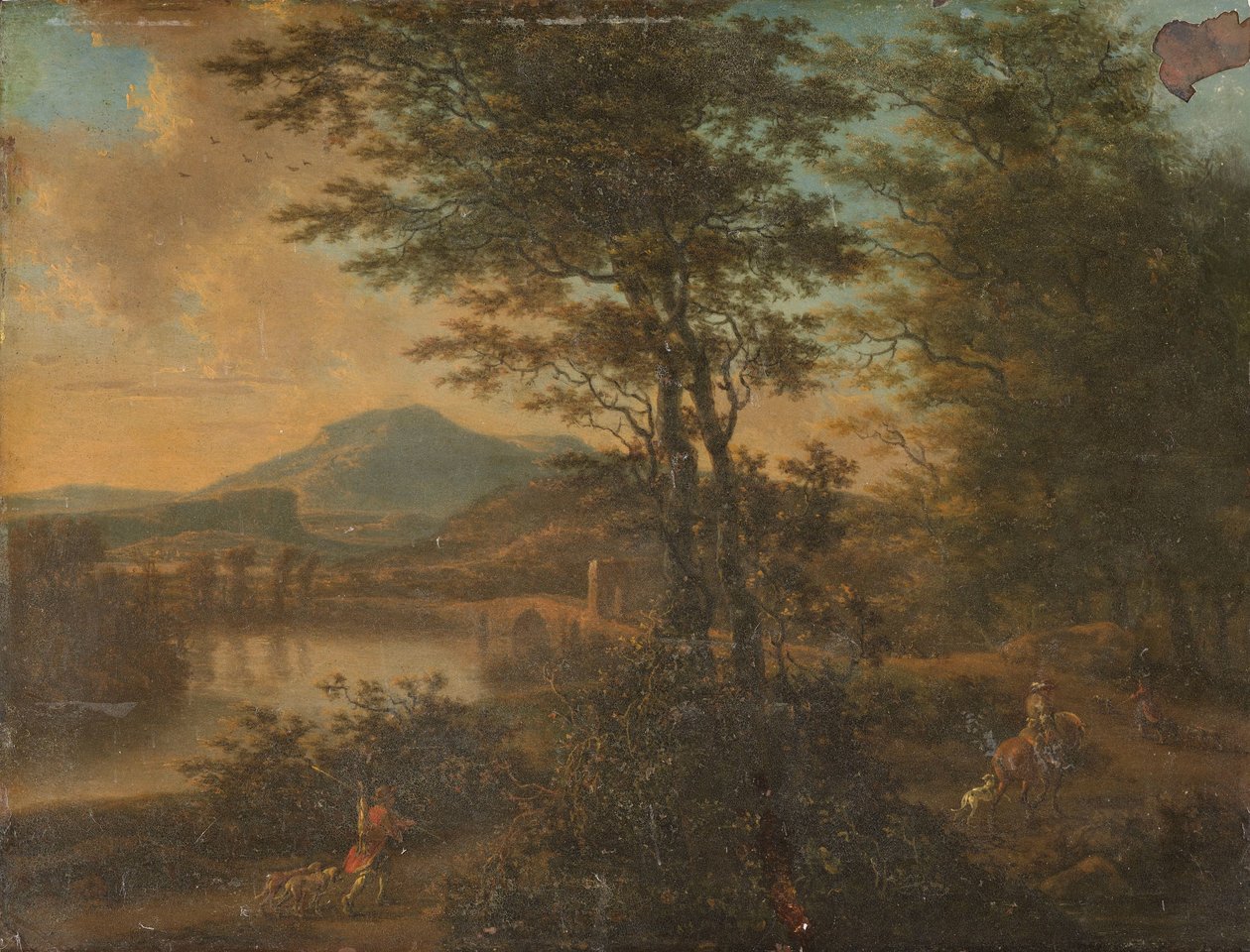 Italiensk landskap ved solnedgang av Willem de Heusch