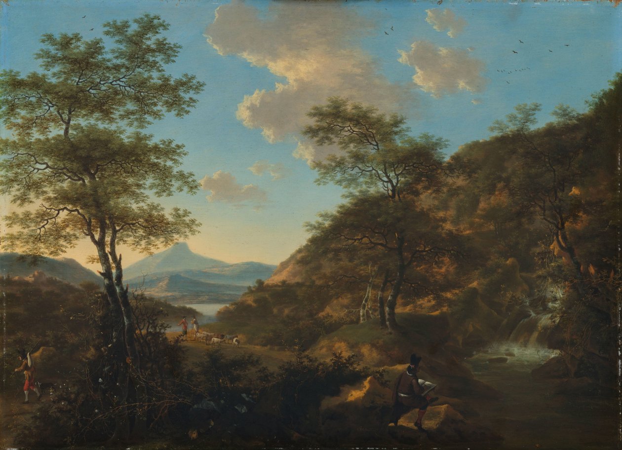Italiensk landskap med tegner av Willem de Heusch
