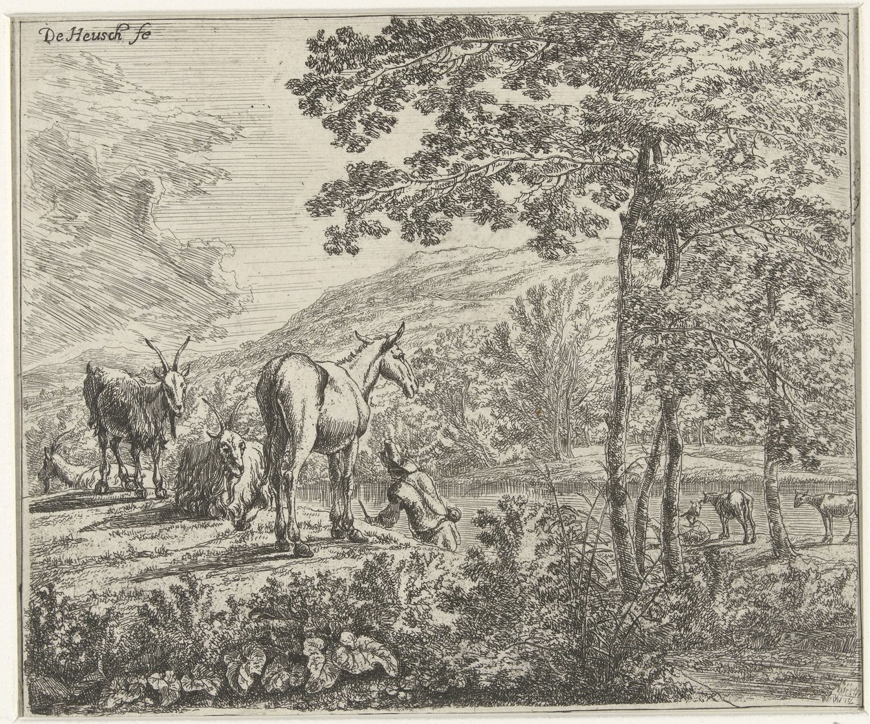Landskap med et muldyr og geiter av Willem de Heusch