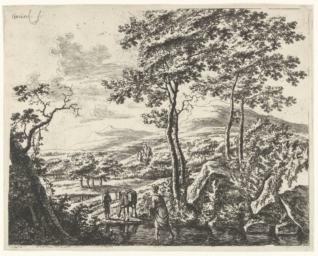 Landskap med en Mule Driver Landskap med figurer (serietittel) av Willem de Heusch