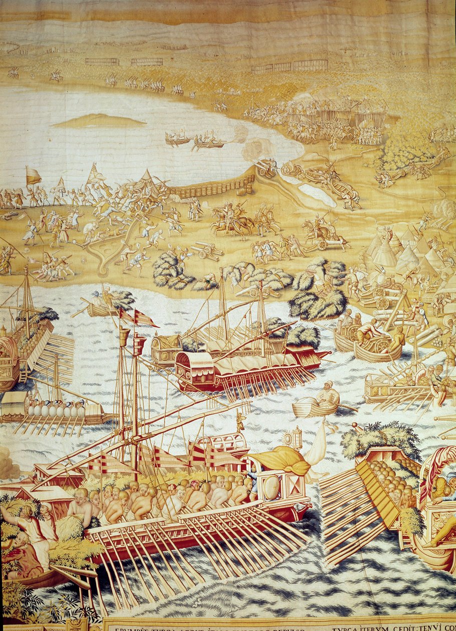 Erobringen av Tunis av keiser Charles V: Golettes sete i 1535. Detalj av et billedvev av Willem de Pannemaker (aktiv rundt 1535-1554) 1554 Alcazar de Seville av Willem de Pannemaker