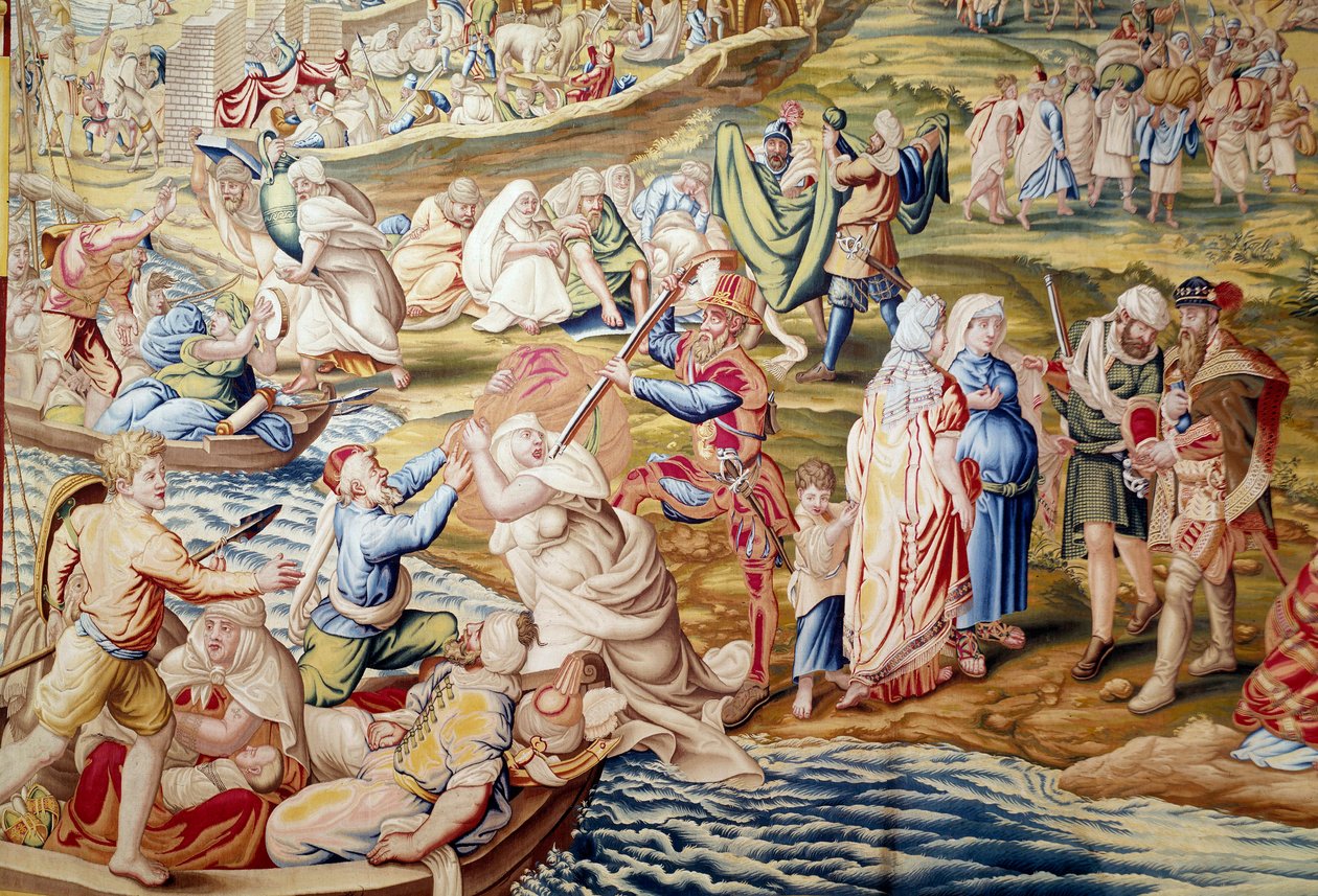 Erobringen av Tunis av keiser Charles V: vold påført kvinner av spanske tropper i 1535 (teppe) av Willem de Pannemaker