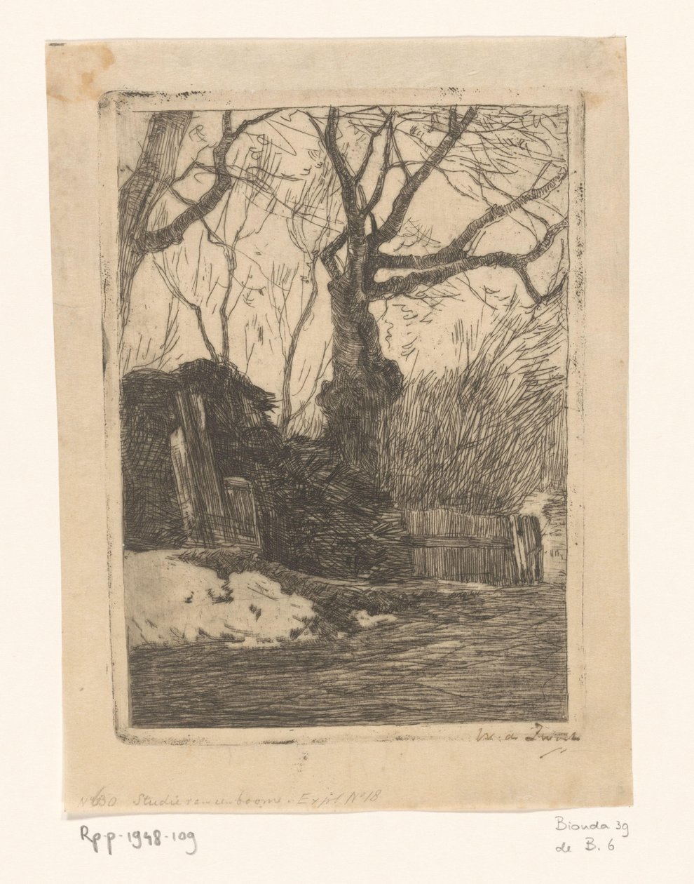 Trær og fagoter ved et gjerde Kvister nær et gjerde med trær (original tittel) av Willem de Zwart (signed by artist)