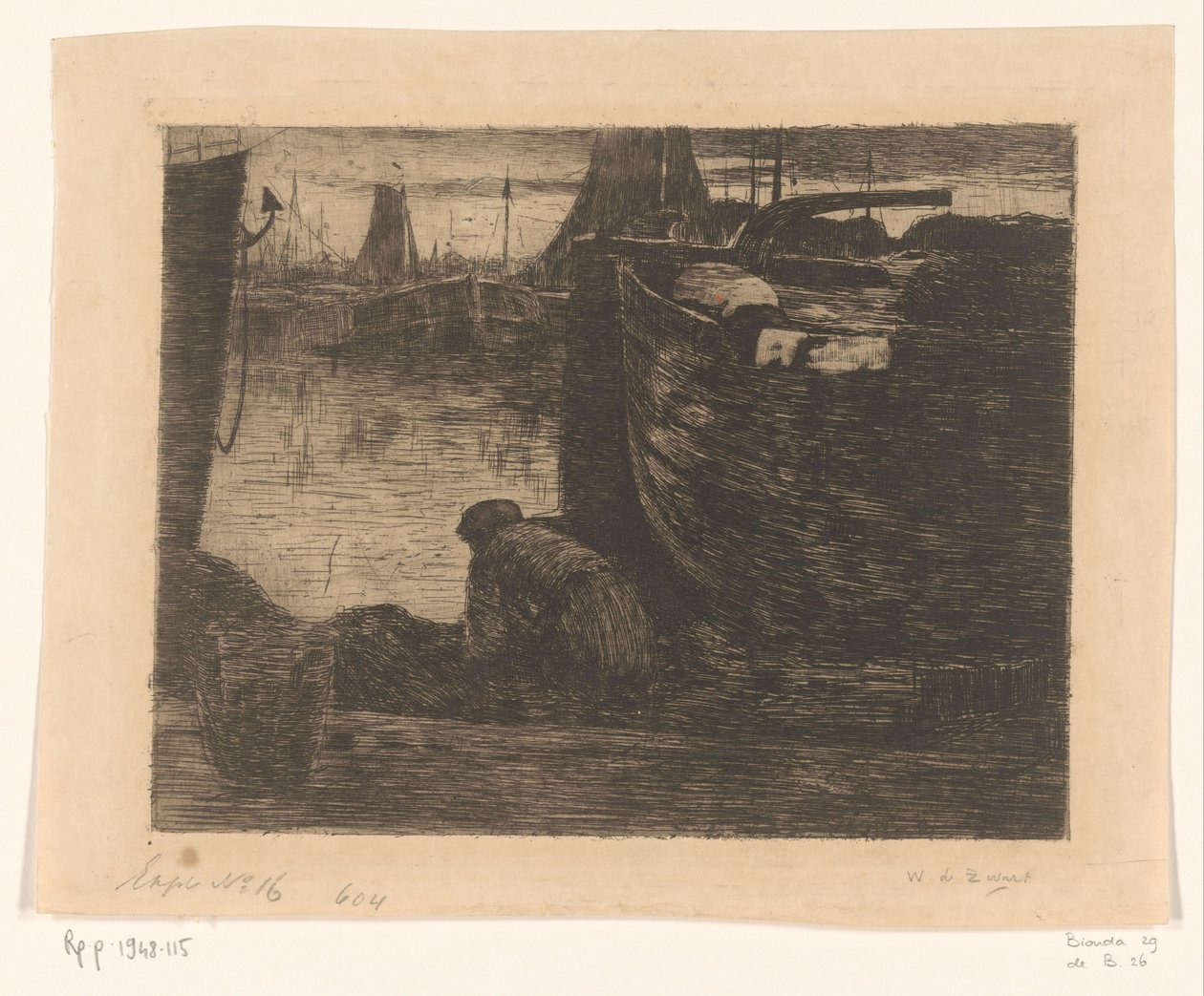 Mann på kaia i en havn På kaien (original tittel) av Willem de Zwart (signed by artist)
