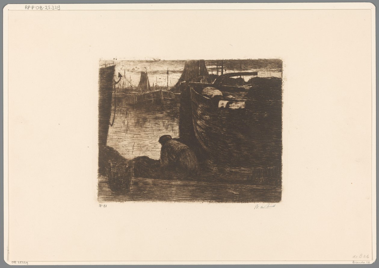 Mann på kaien til en havn på kaien (original tittel) av Willem de Zwart (signed by artist)