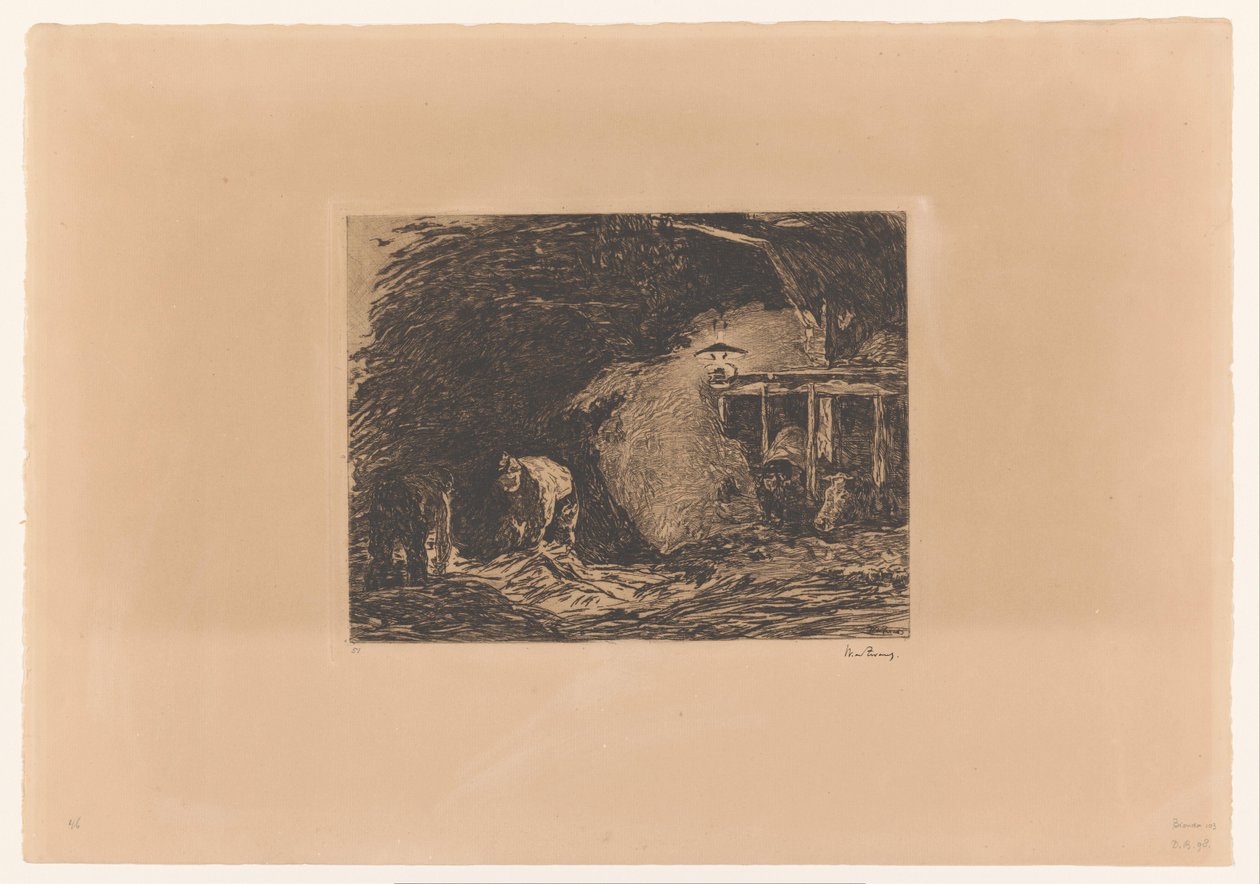 Stabilt interiør ved lampelys av Willem de Zwart (signed by artist)