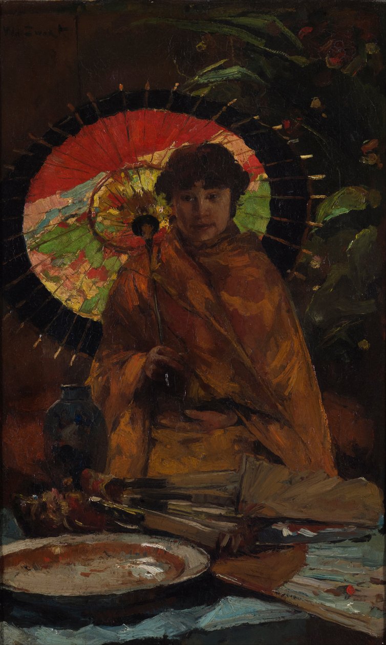 Jente med japansk parasoll, ca 1899 av Willem de Zwart