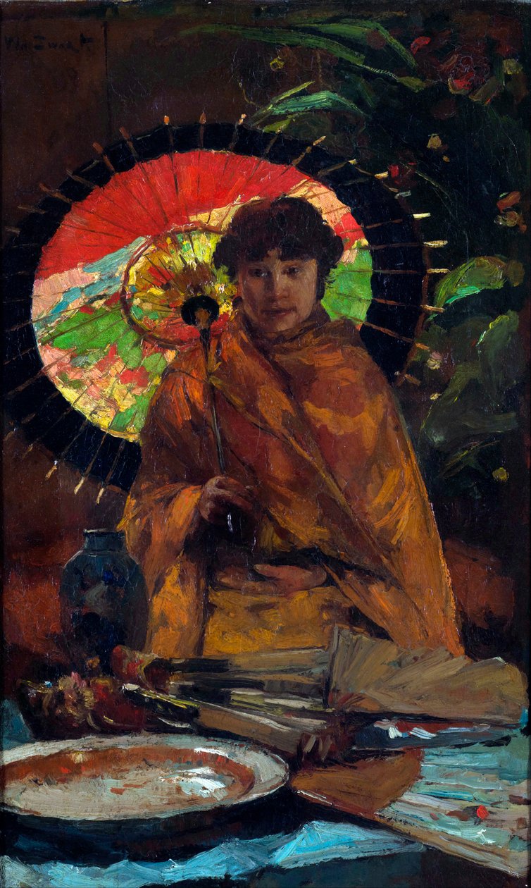 ""Ung jente med japansk parasoll" (Jente med japansk parasoll) Maleri av Willem de Zwart (862-1931) - ca 1899 - Olje på lerret Dim 82,5x51 cm Gemeentemuseum Den Haag av Willem de Zwart