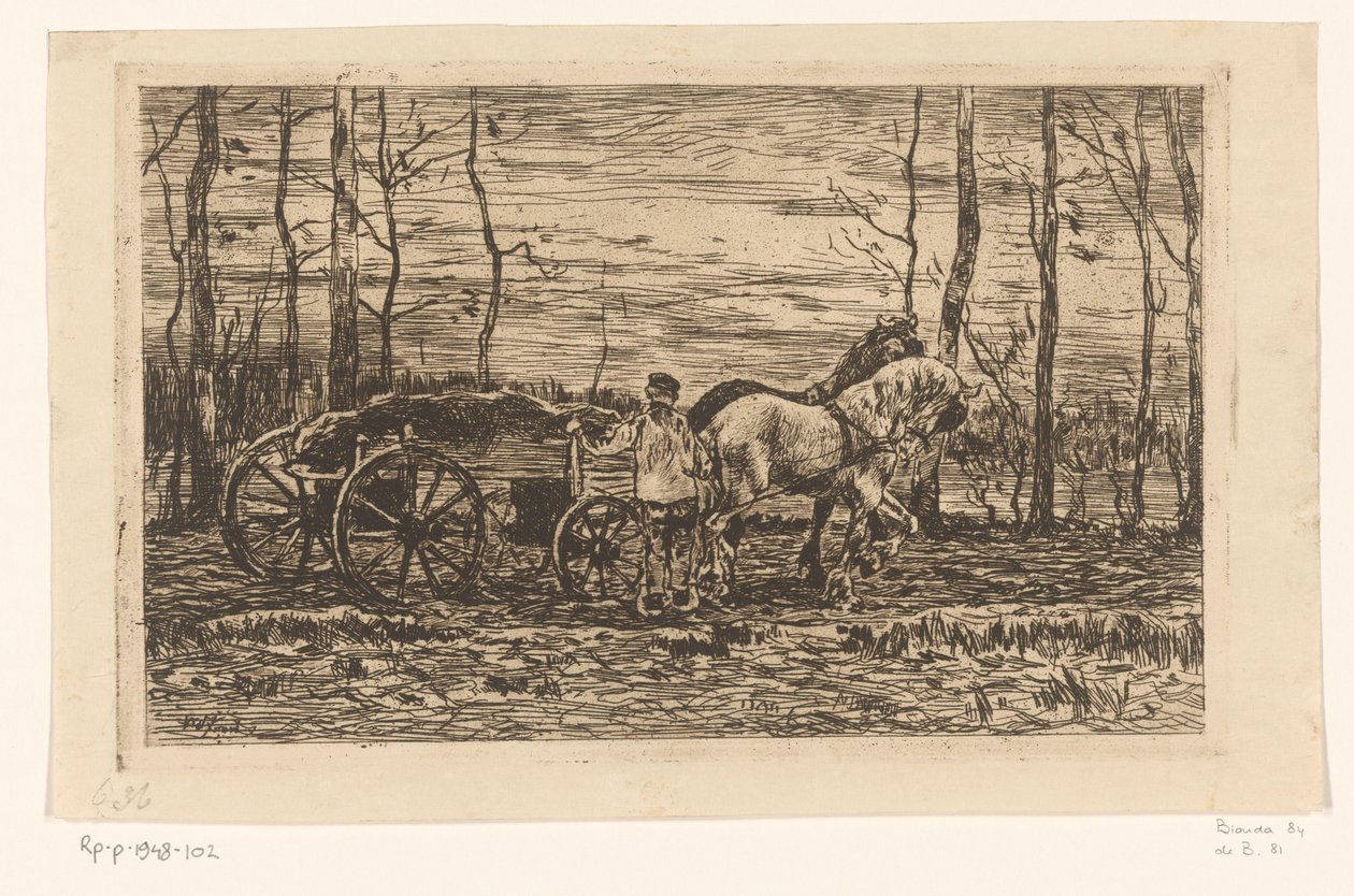 Vogn med kappe trukket av to hester Strukket vogn med kappe (original tittel) av Willem de Zwart