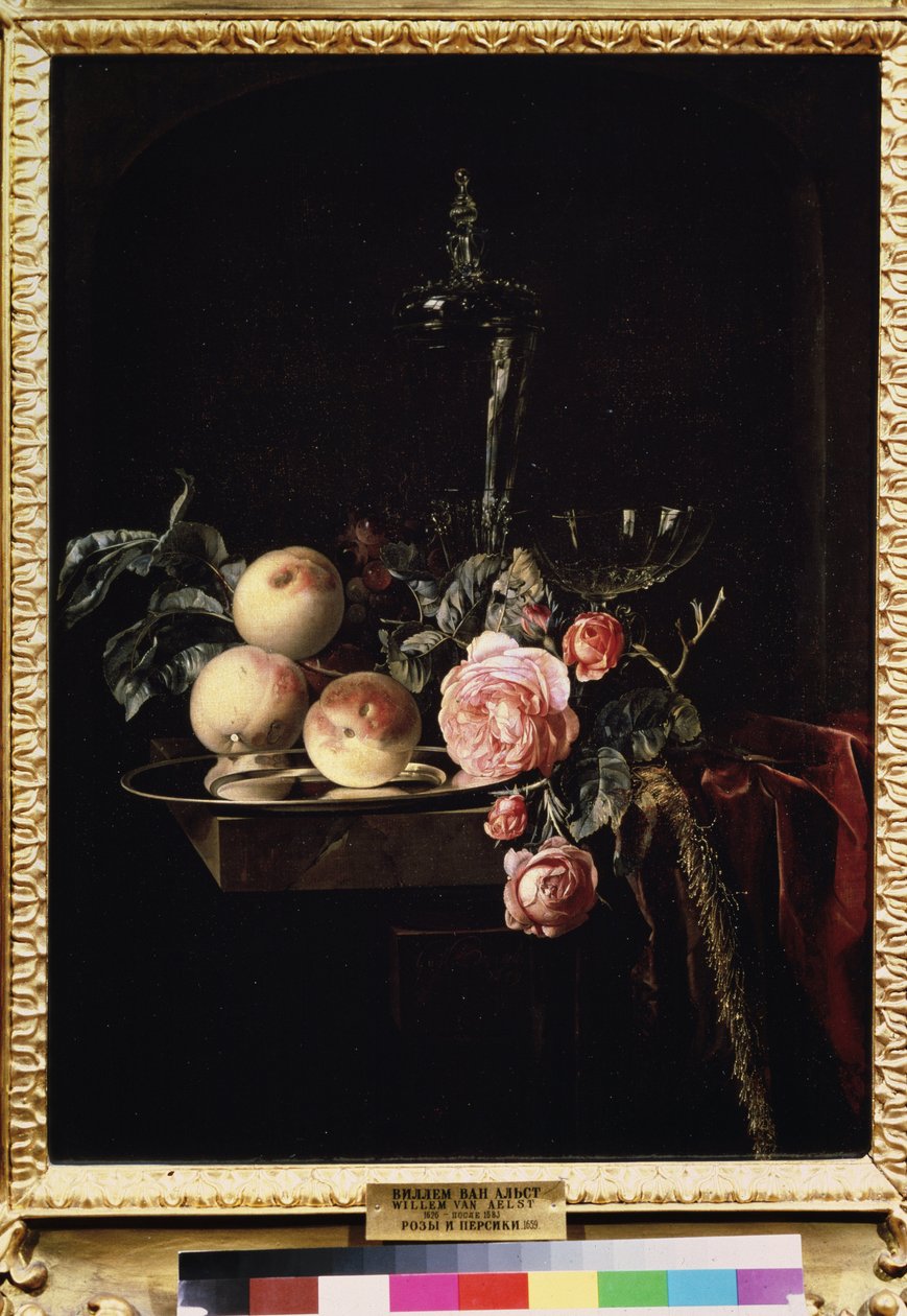 ""Stilleben av roser og ferskener"" (Roser og fersken) Maleri av Willem van Aelst (1625-cirka 1683) 1659 Pushkin-museet, Moskva av Willem van Aelst