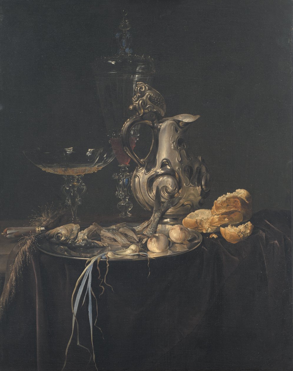 Stilleben. Frokoststykke med sølvmugge av Willem van Aelst