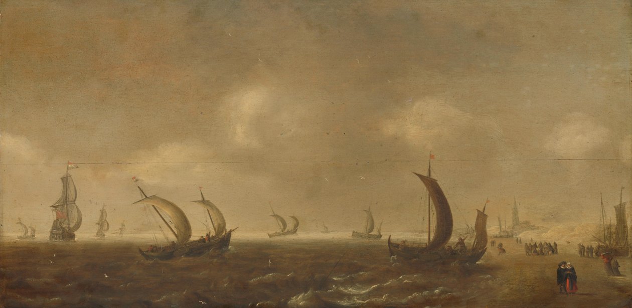 Sjølandskap på stranden ved Scheveningen av Willem van Diest (attributed to)