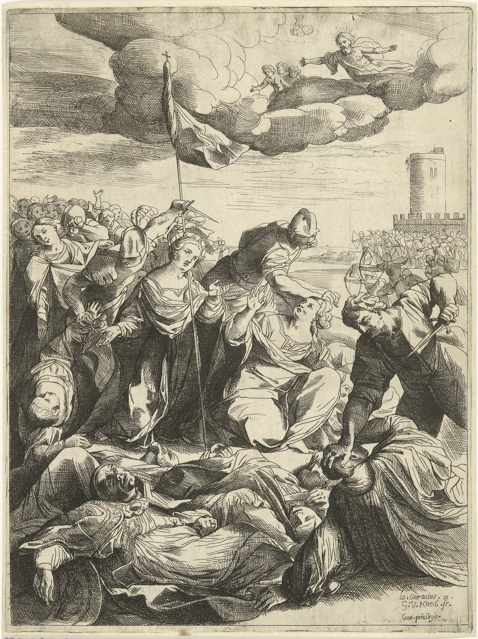 Saint Ursula beleiret av hunerne av Willem van Haecht (II)