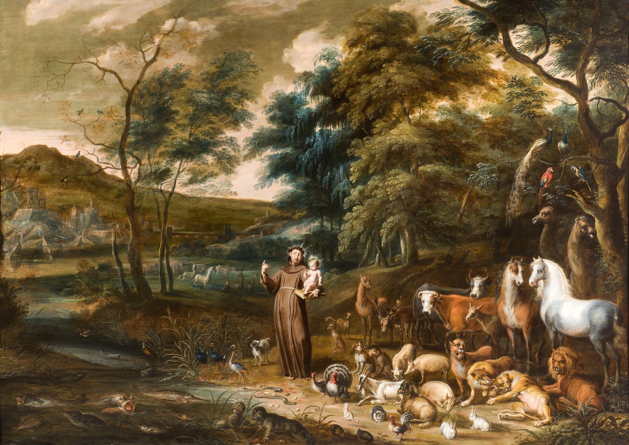 Saint Francis with the Animals (olje på kobber) av Willem van, I and Hondt, Lambert de, I Herp
