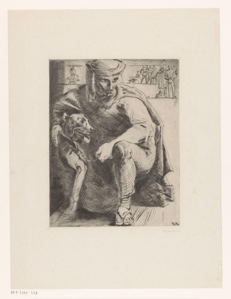 jeger med hund av Willem van Konijnenburg (signed by artist)
