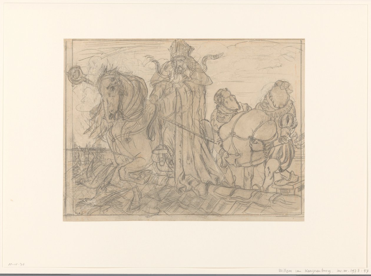 Sinterklaas med to Piets på et tak av Willem van Konijnenburg