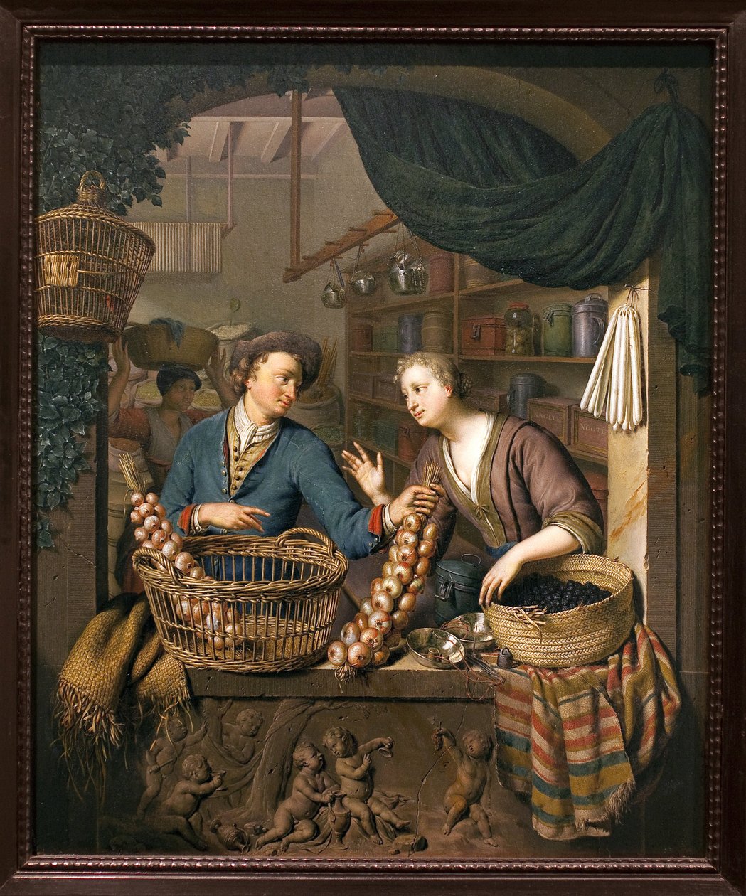 Løkselger. Maleri av Willem van Mieris (1662-1747), olje på tre av Willem Van Mieris