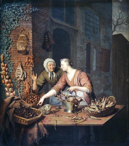 The Market Stall, ca. 1730 (olje på panel) av Willem Van Mieris