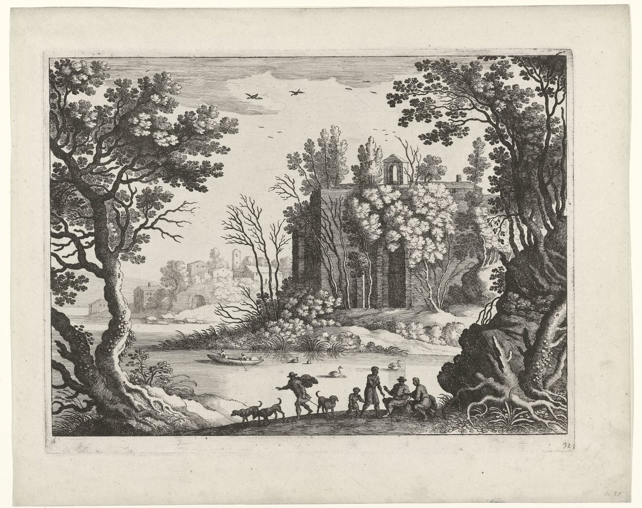 Bygger på en elv Italienske landskap (serietittel) av Willem van Nieulandt (II)