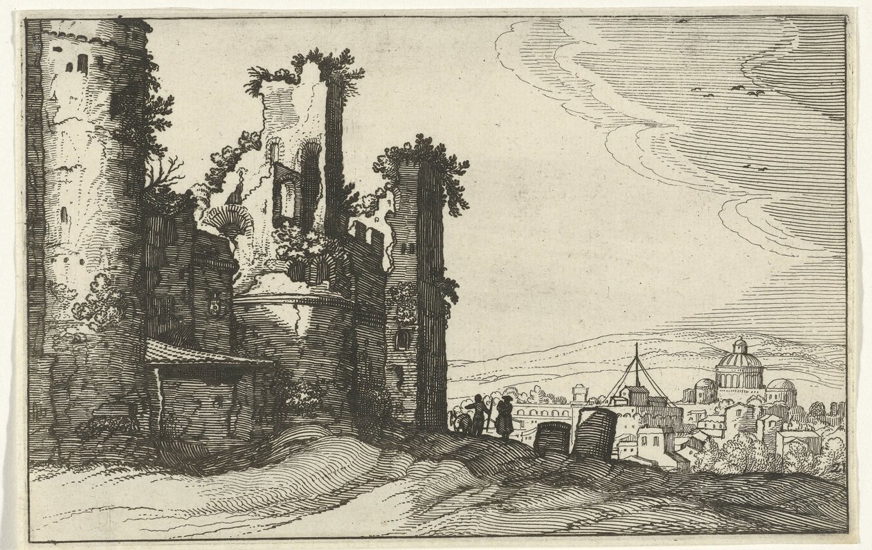 Utsikt over Roma fra Monte Pincio Romerske ruiner og kystlandskap (serie 1) (serietittel) av Willem van Nieulandt (II)