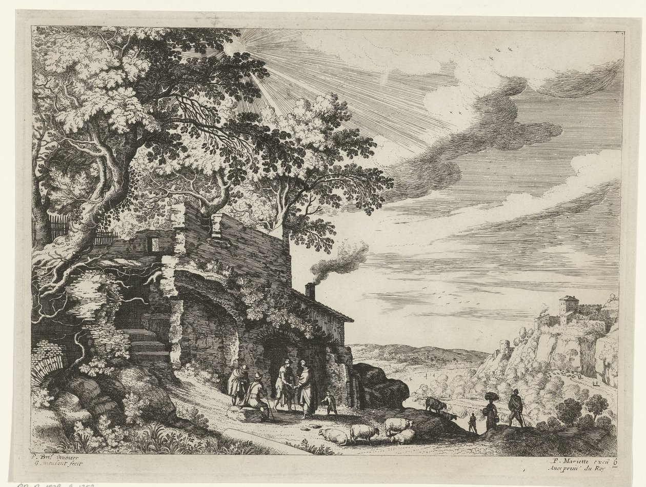 Hyrder ved en ruin Italienske landskap (serietittel) av Willem van Nieulandt (II)