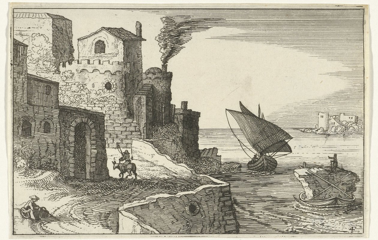 Kystlandsbyen Romerske ruiner og kystlandskap (serie 1) (serietittel) av Willem van Nieulandt (II)